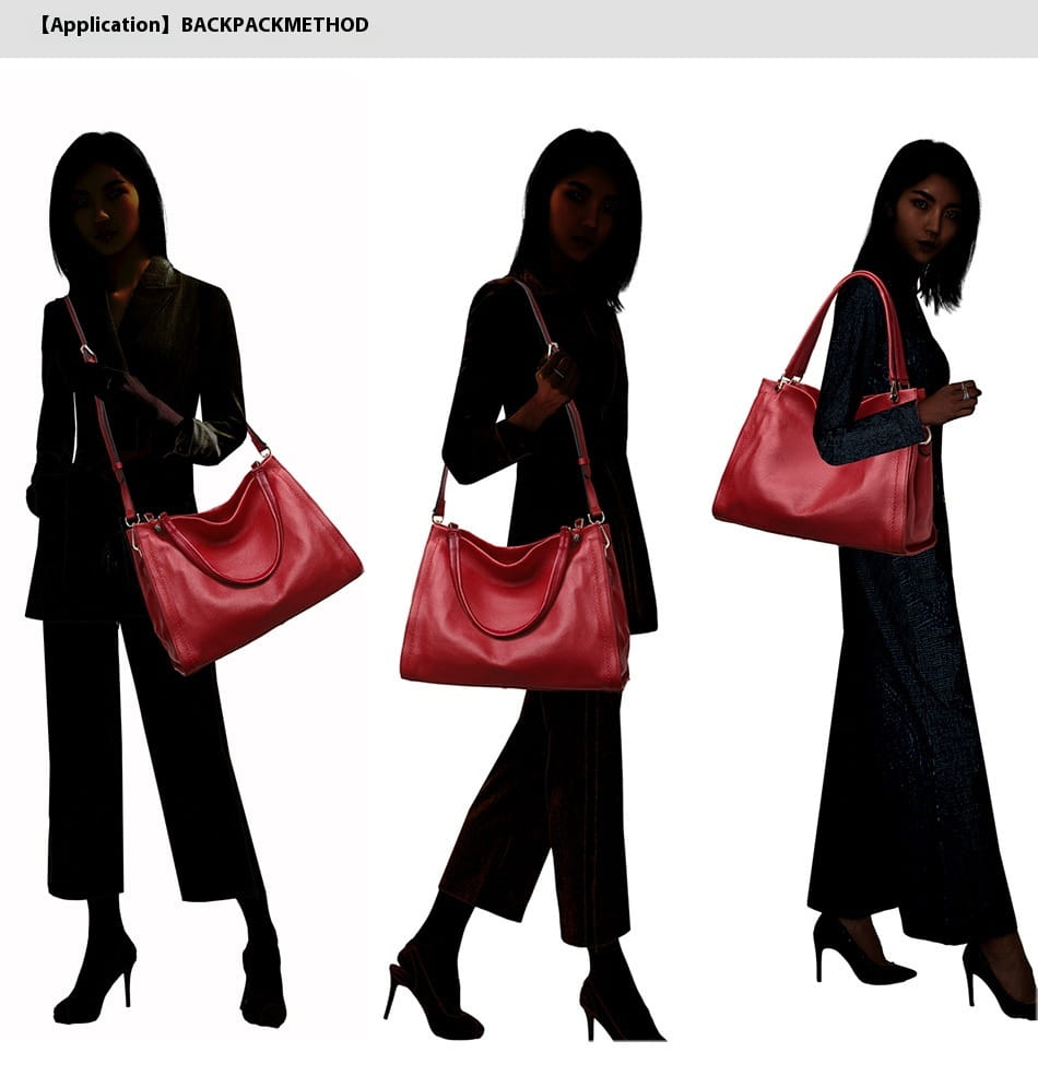 Simple Cowhide Leather Bag with Multiple Compartments and Adjustable Shoulder Strap