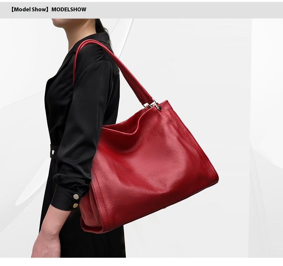 Simple Cowhide Leather Bag with Multiple Compartments and Adjustable Shoulder Strap