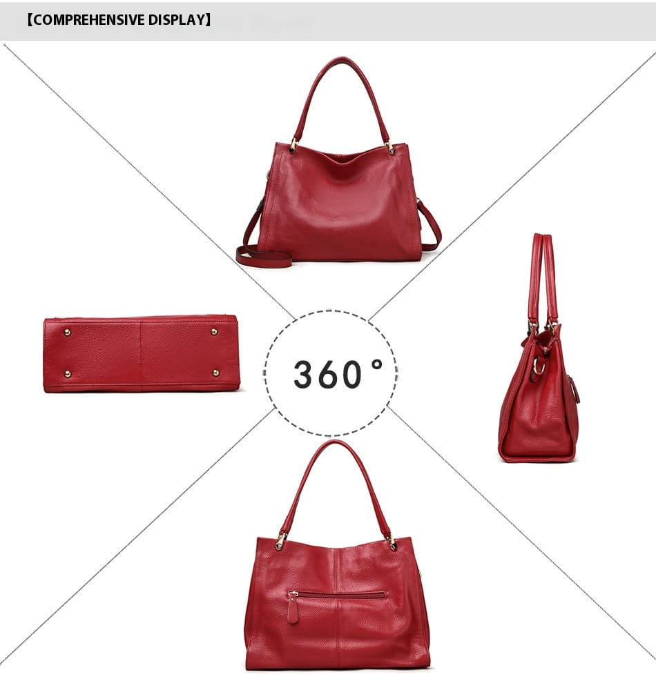 Simple Cowhide Leather Bag with Multiple Compartments and Adjustable Shoulder Strap