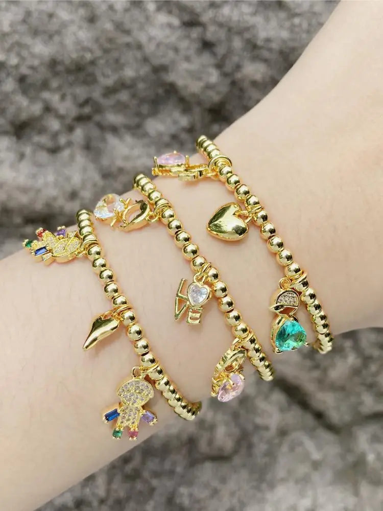 Girl Pendant Bracelet Gold-plated Inlaid Heart-shaped Zircon