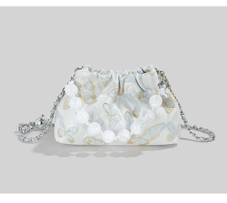 Pink Crossbody Bag with Bow Chain Buckets and Synthetic Leather Material