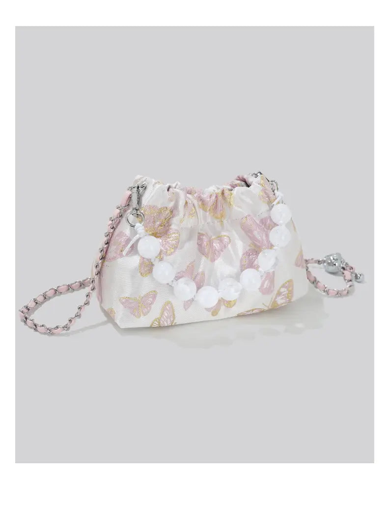 Pink Crossbody Bag with Bow Chain Buckets and Synthetic Leather Material