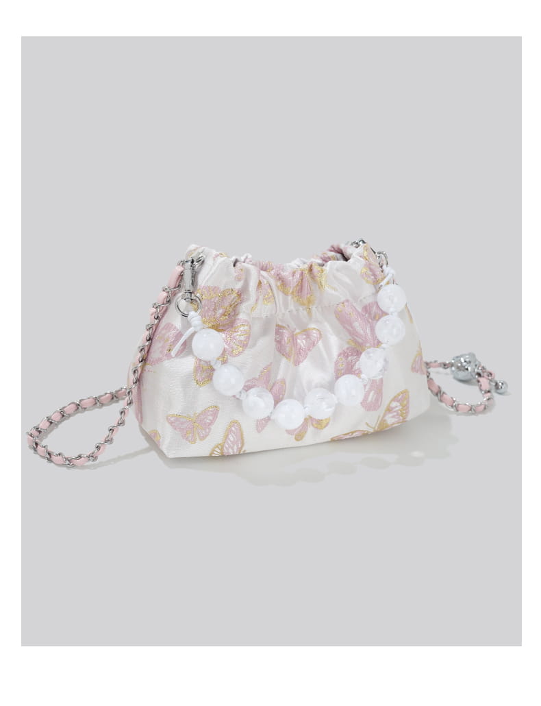 Pink Crossbody Bag with Bow Chain Buckets and Synthetic Leather Material