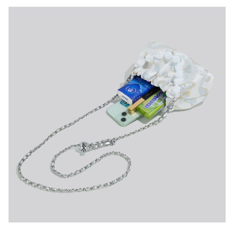 Pink Crossbody Bag with Bow Chain Buckets and Synthetic Leather Material