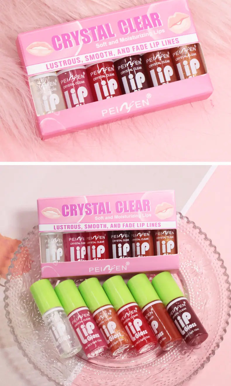 Pink Fat Lip Lacquer Set with Mirror Box Moisturizing and Long-lasting Care