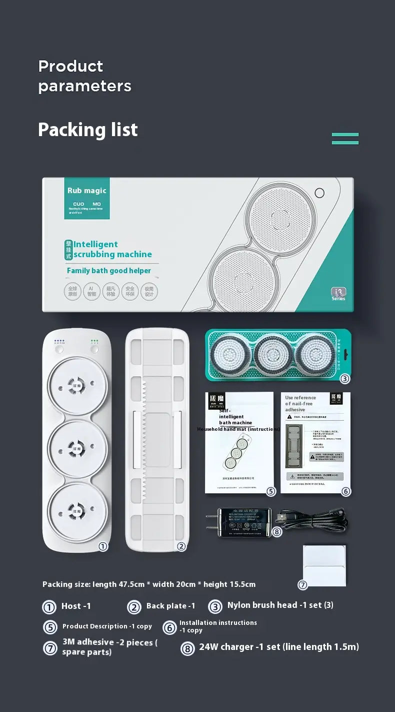 Electric Bath Rubbing Machine Waterproof Complete Set with Rotation and Accessories