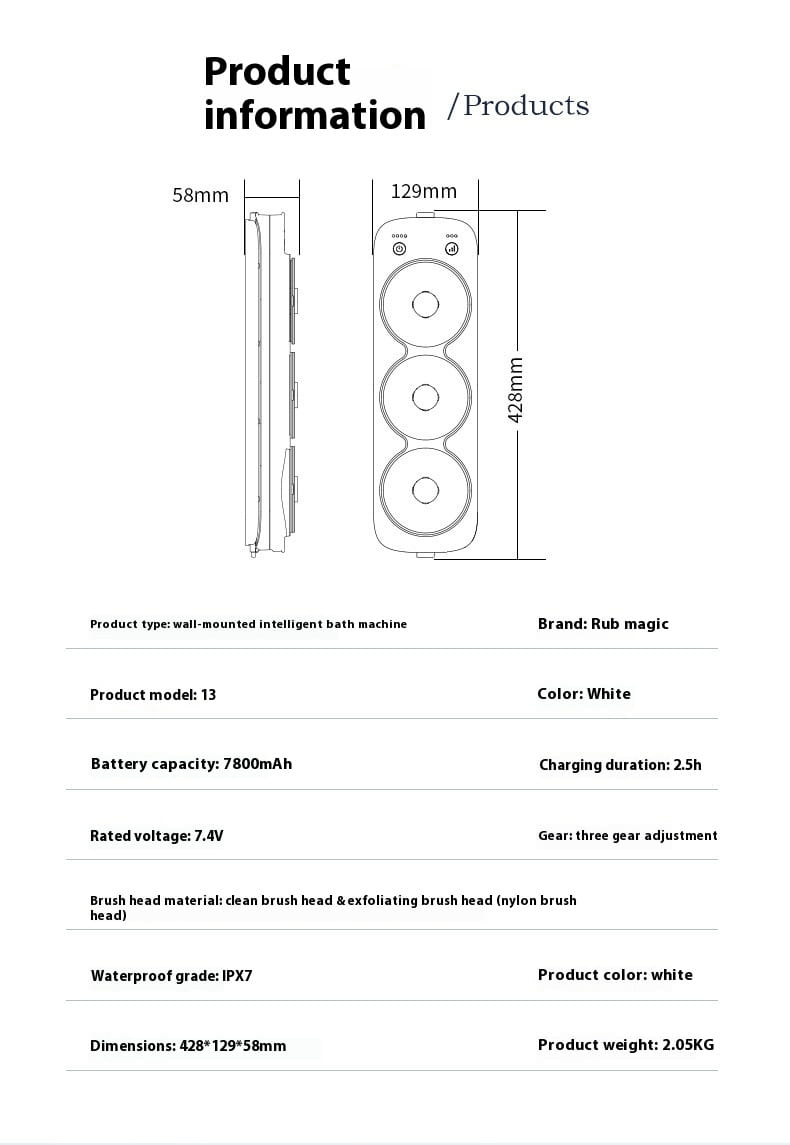 Electric Bath Rubbing Machine Waterproof Complete Set with Rotation and Accessories