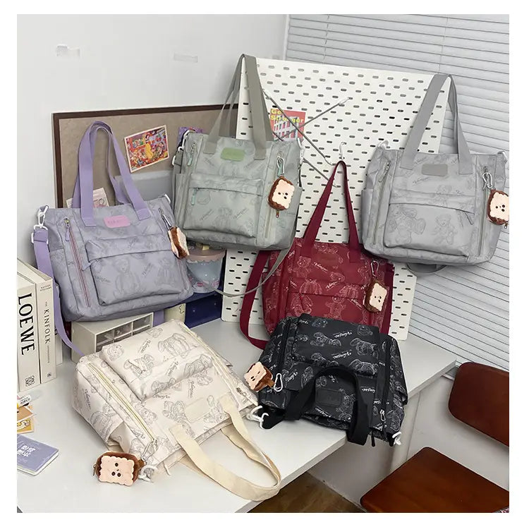 Bear Print Large Tote Bag Shoulder Crossbody Stylish Fashionable Comfortable