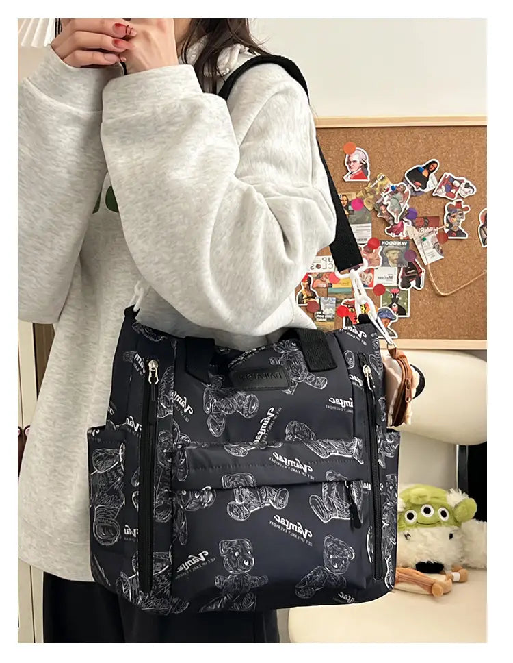 Bear Print Large Tote Bag Shoulder Crossbody Stylish Fashionable Comfortable