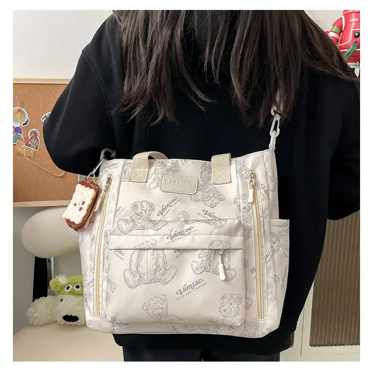 Bear Print Large Tote Bag Shoulder Crossbody Stylish Fashionable Comfortable