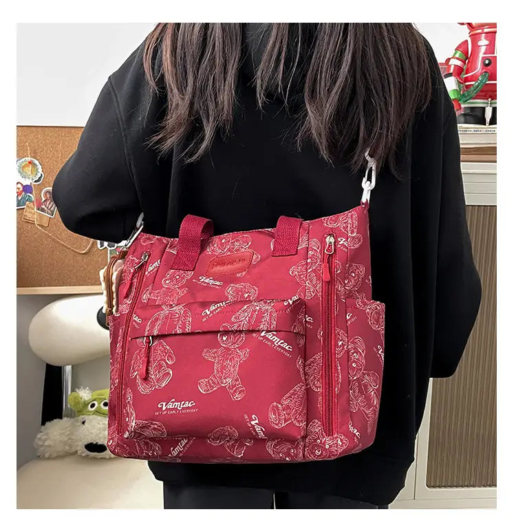 Bear Print Large Tote Bag Shoulder Crossbody Stylish Fashionable Comfortable