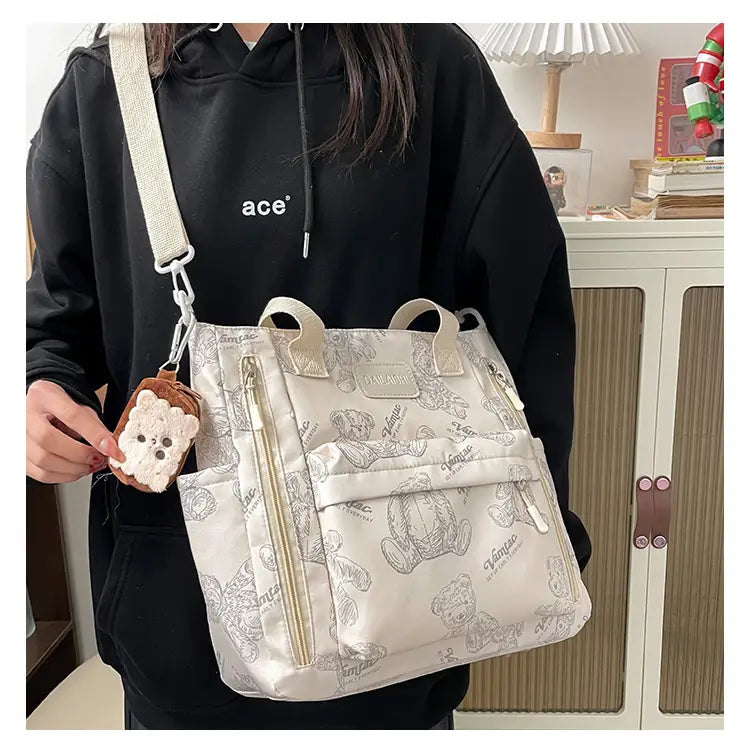 Bear Print Large Tote Bag Shoulder Crossbody Stylish Fashionable Comfortable