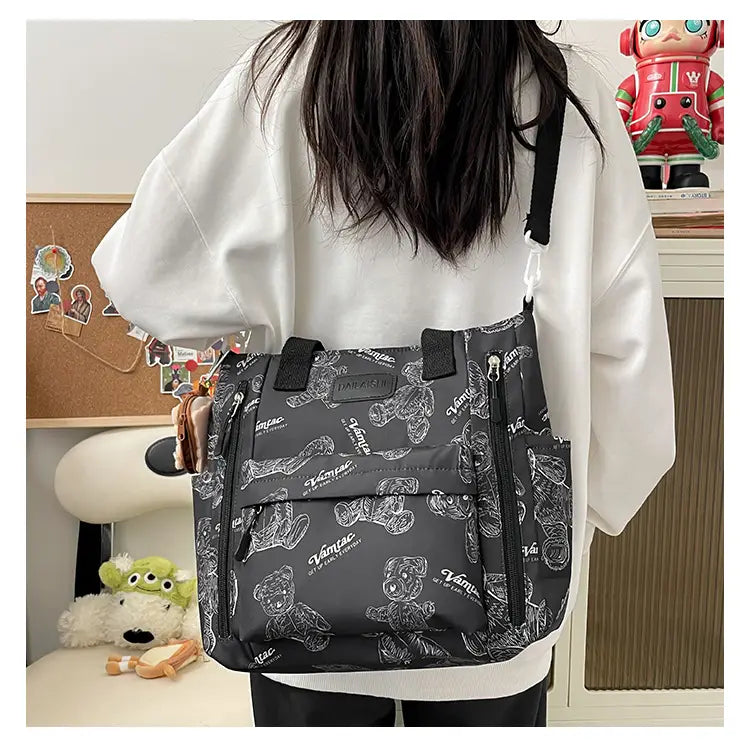 Bear Print Large Tote Bag Shoulder Crossbody Stylish Fashionable Comfortable