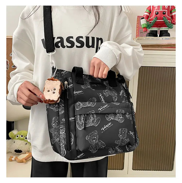 Bear Print Large Tote Bag Shoulder Crossbody Stylish Fashionable Comfortable