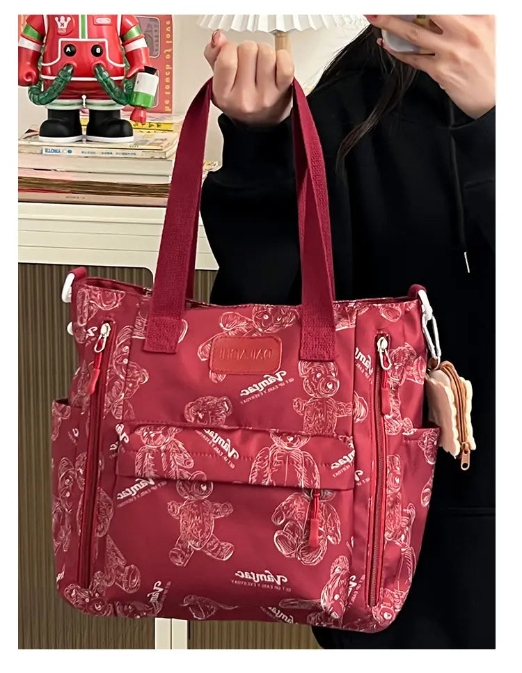 Bear Print Large Tote Bag Shoulder Crossbody Stylish Fashionable Comfortable