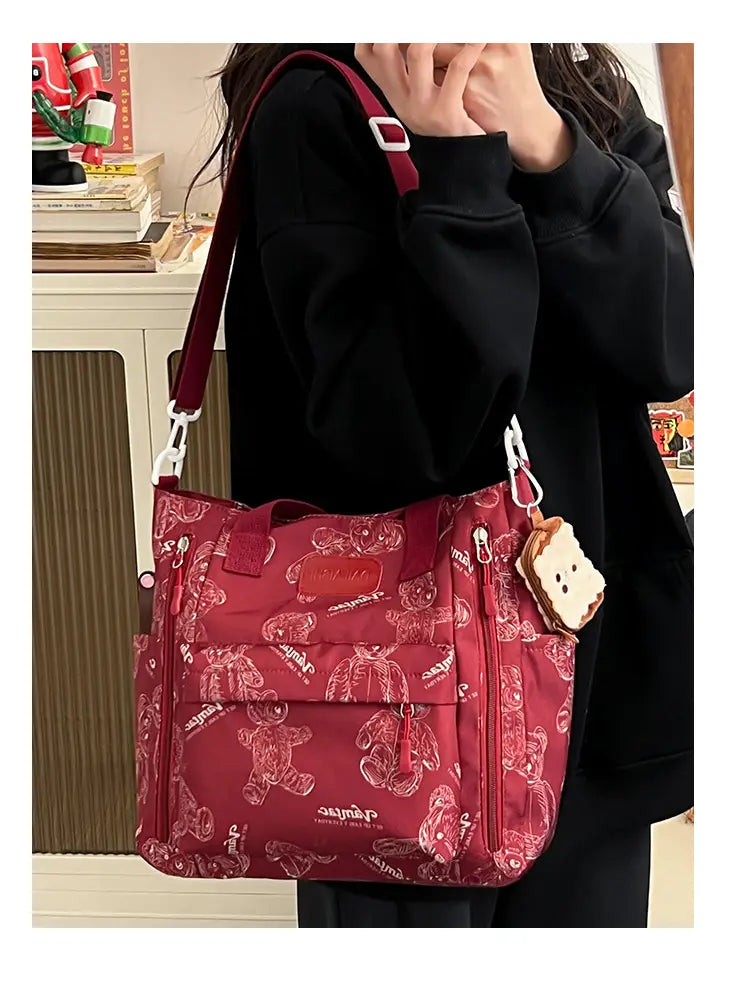 Bear Print Large Tote Bag Shoulder Crossbody Stylish Fashionable Comfortable