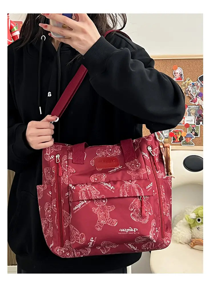 Bear Print Large Tote Bag Shoulder Crossbody Stylish Fashionable Comfortable