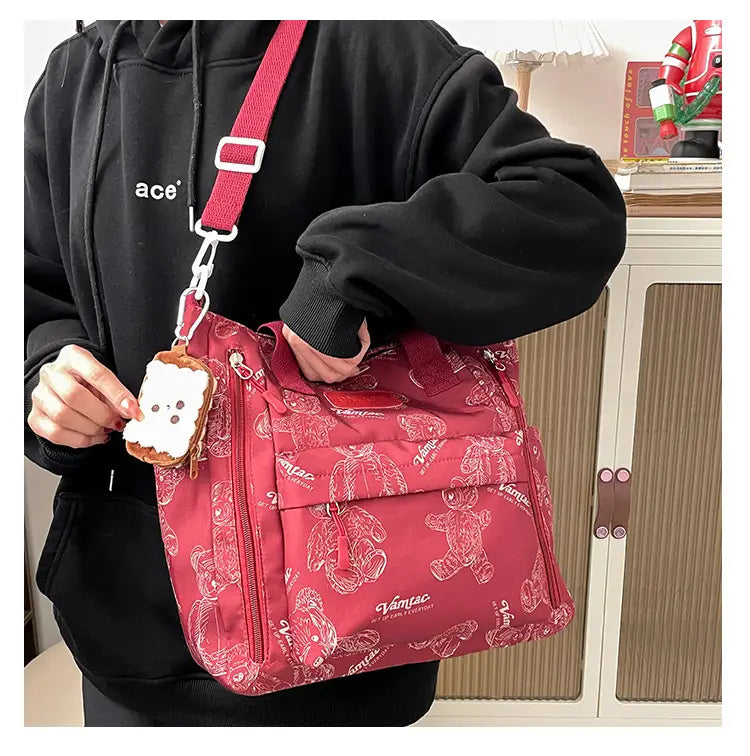 Bear Print Large Tote Bag Shoulder Crossbody Stylish Fashionable Comfortable