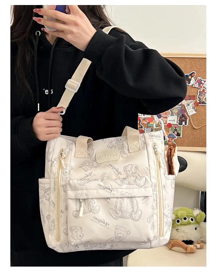 Bear Print Large Tote Bag Shoulder Crossbody Stylish Fashionable Comfortable