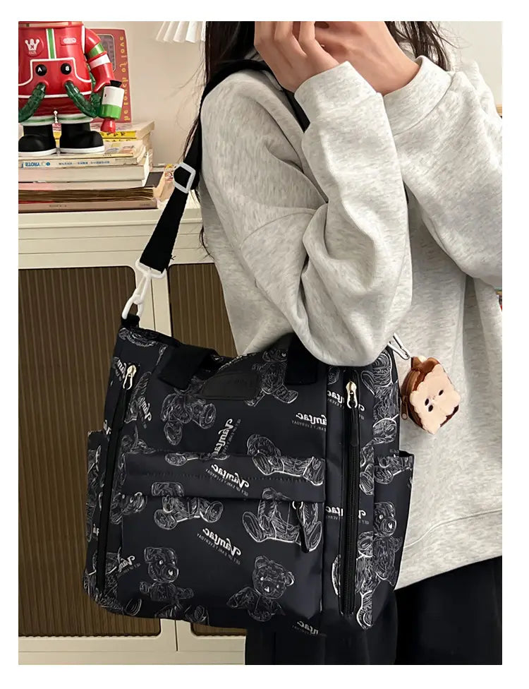 Bear Print Large Tote Bag Shoulder Crossbody Stylish Fashionable Comfortable