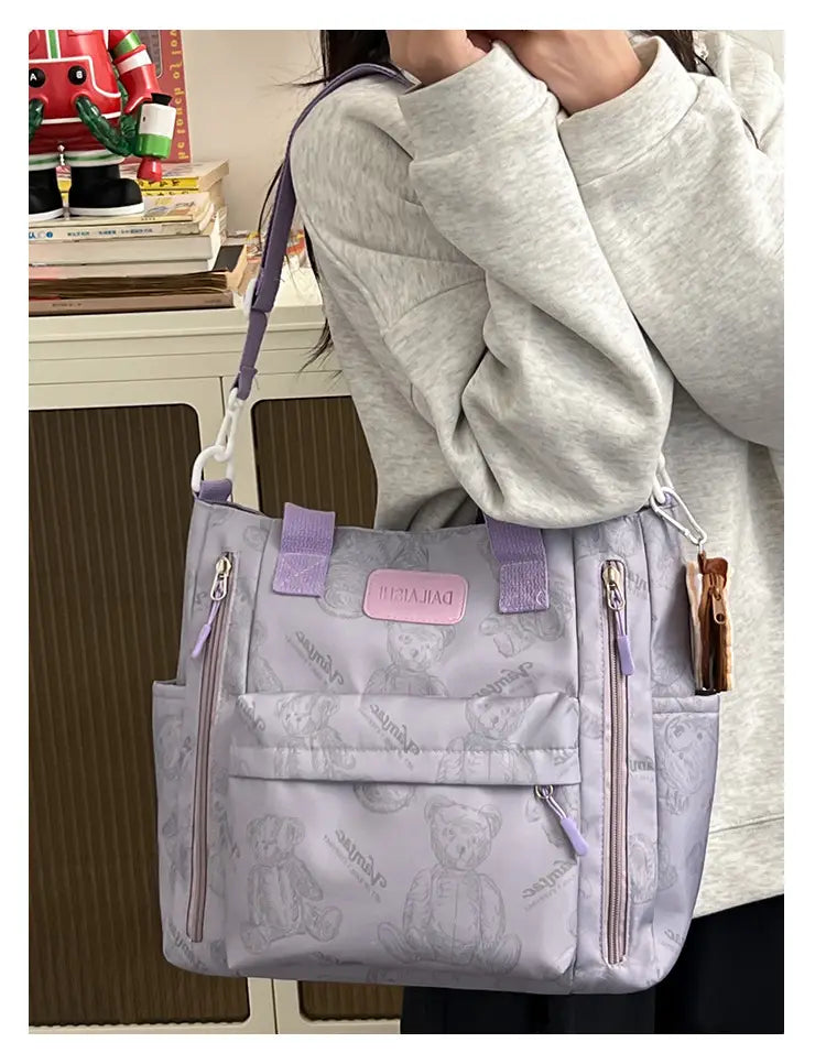 Bear Print Large Tote Bag Shoulder Crossbody Stylish Fashionable Comfortable