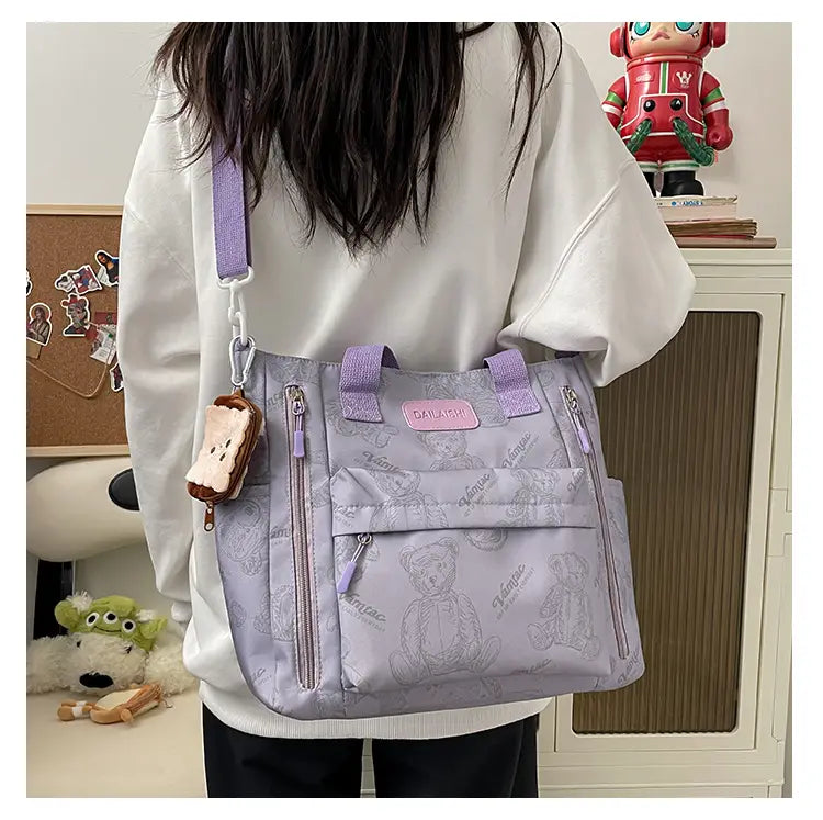 Bear Print Large Tote Bag Shoulder Crossbody Stylish Fashionable Comfortable