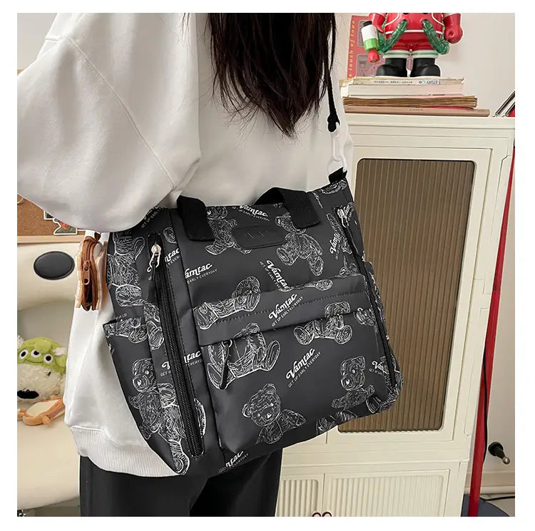 Bear Print Large Tote Bag Shoulder Crossbody Stylish Fashionable Comfortable