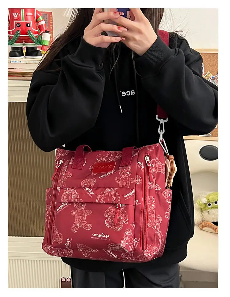 Bear Print Large Tote Bag Shoulder Crossbody Stylish Fashionable Comfortable