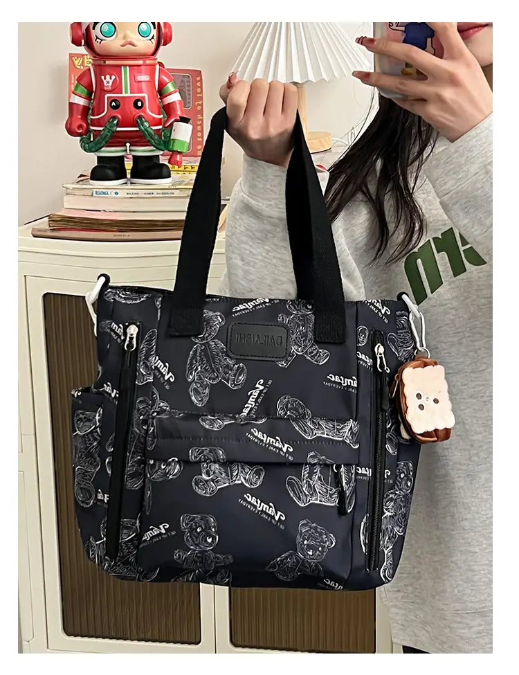 Bear Print Large Tote Bag Shoulder Crossbody Stylish Fashionable Comfortable