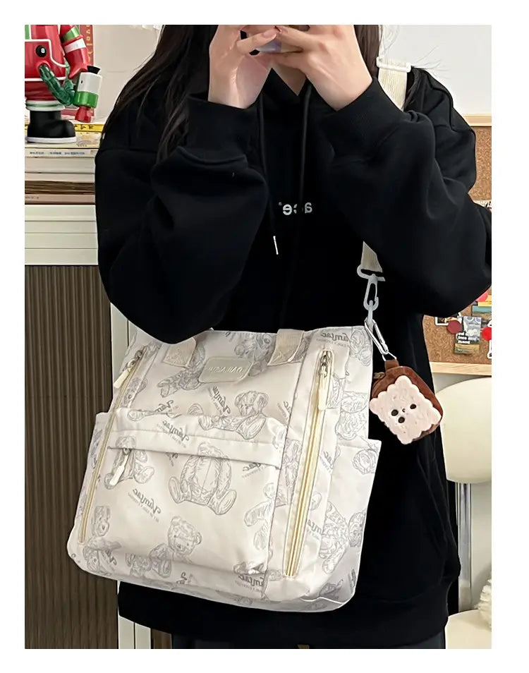 Bear Print Large Tote Bag Shoulder Crossbody Stylish Fashionable Comfortable