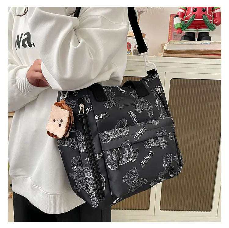 Bear Print Large Tote Bag Shoulder Crossbody Stylish Fashionable Comfortable