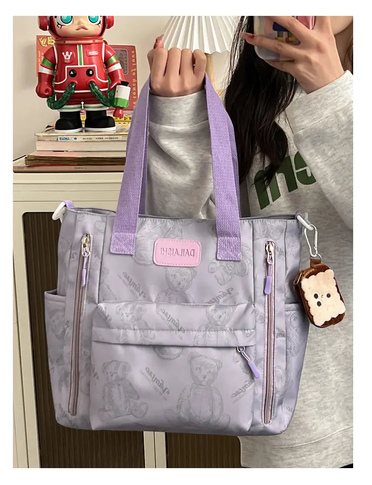 Bear Print Large Tote Bag Shoulder Crossbody Stylish Fashionable Comfortable