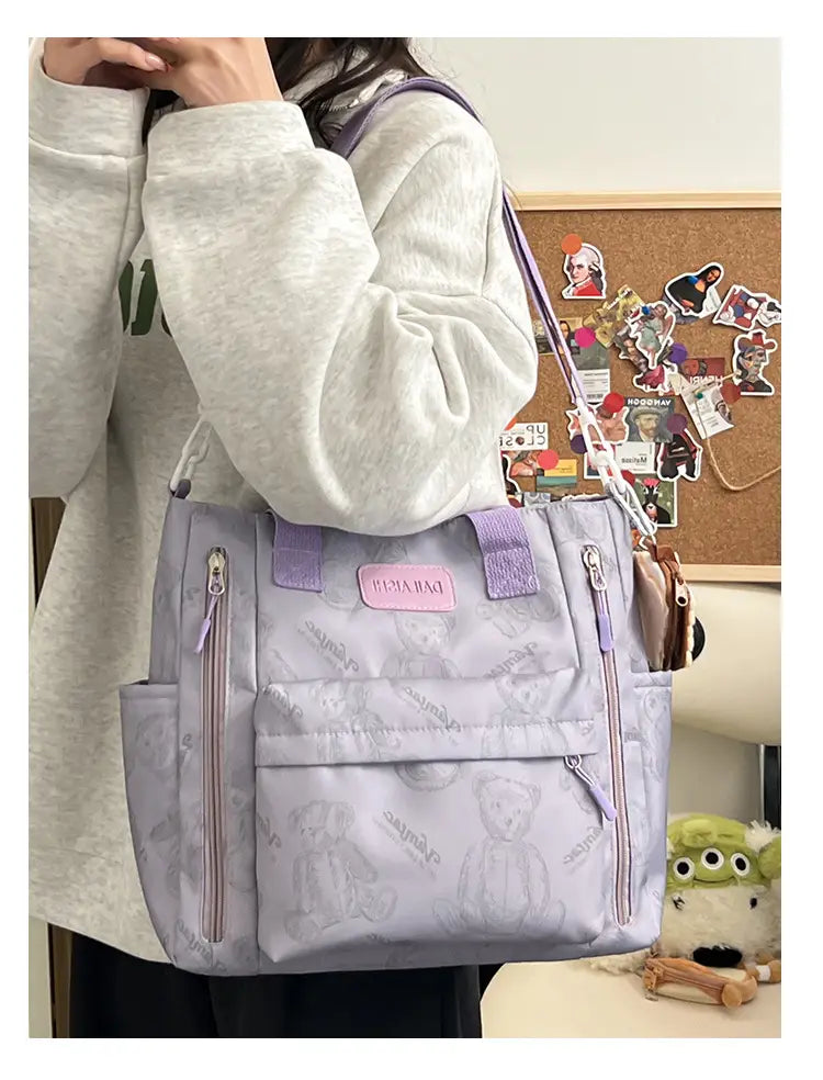 Bear Print Large Tote Bag Shoulder Crossbody Stylish Fashionable Comfortable