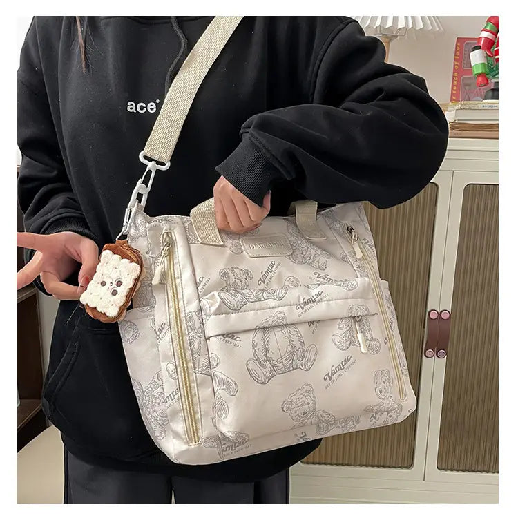 Bear Print Large Tote Bag Shoulder Crossbody Stylish Fashionable Comfortable