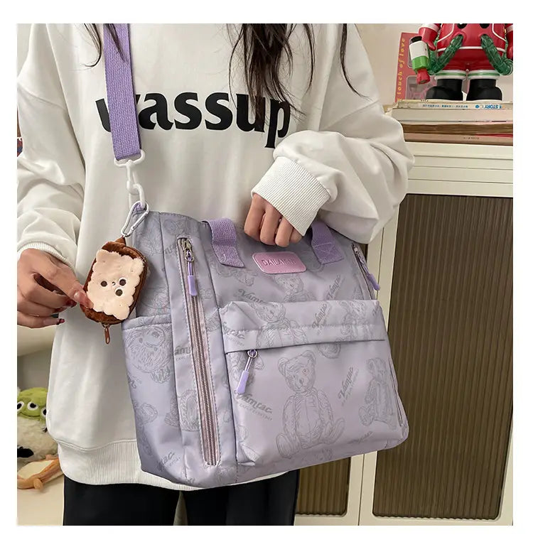 Bear Print Large Tote Bag Shoulder Crossbody Stylish Fashionable Comfortable