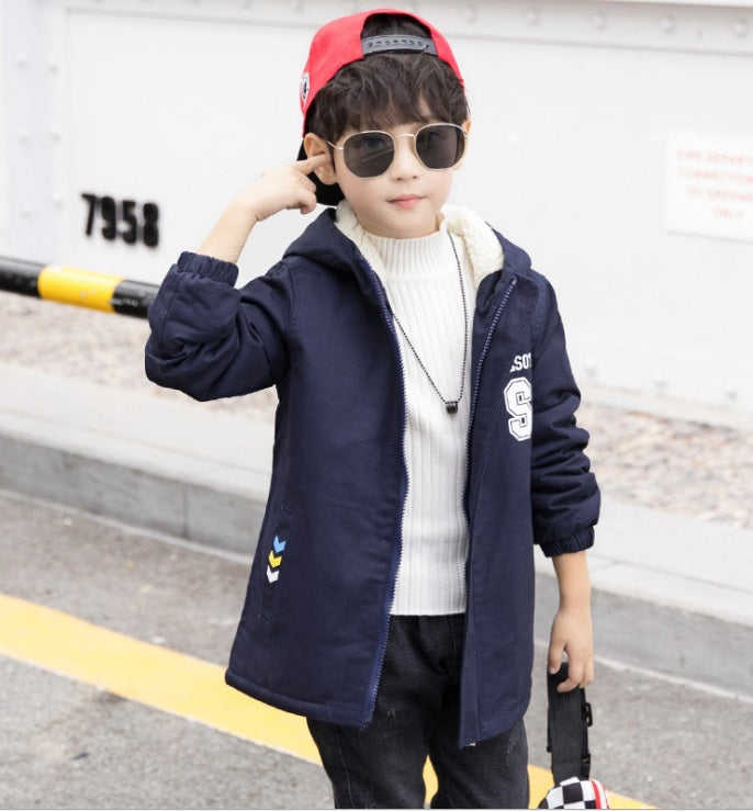 Children’s jacket winter new plus velvet Korean version of the big children’s tide loaded children’s windbreaker