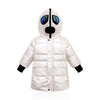 Big kids double zipper Ultraman glasses down jacket - White