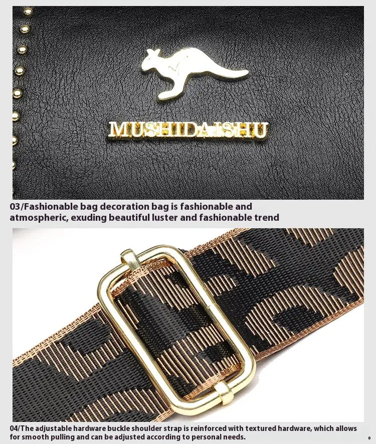 Color Contrast Patchwork Rivet Crossbody Bag with Soft Leather Shoulder Strap