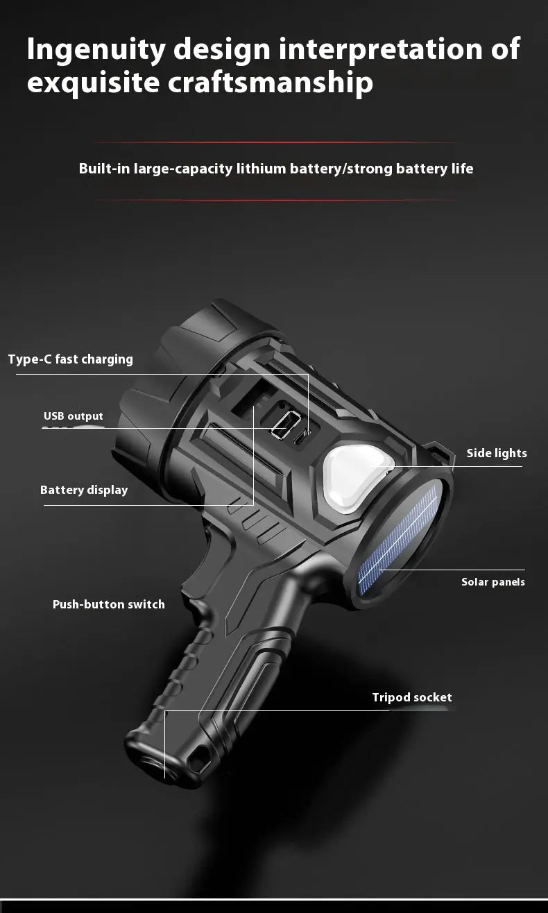 Handheld USB Rechargeable Flashlight for Outdoor Emergency and Camping