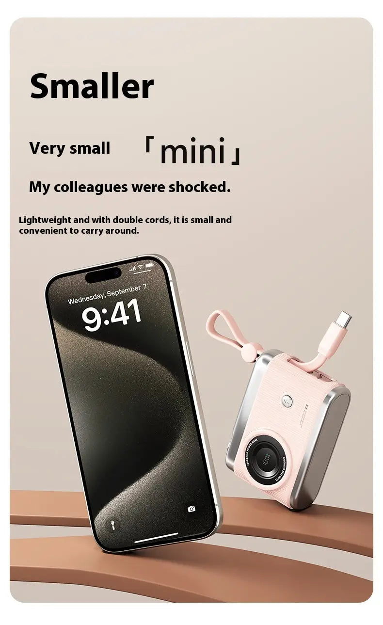 Large Capacity Mobile Power Supply with Cable Fast Charge in Beige Pink Brown