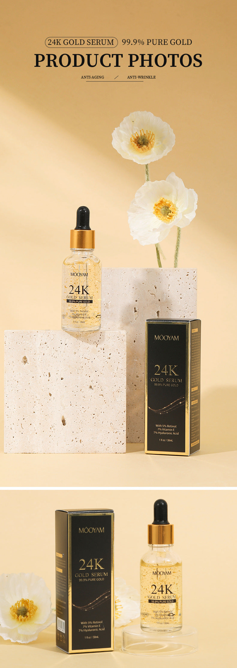 24K Gold Foil30mL Vitamin E Retinol Anti-wrinkle The Lifting Face Serum - Glitz and Glow with 24K Gold Foil30mL Face