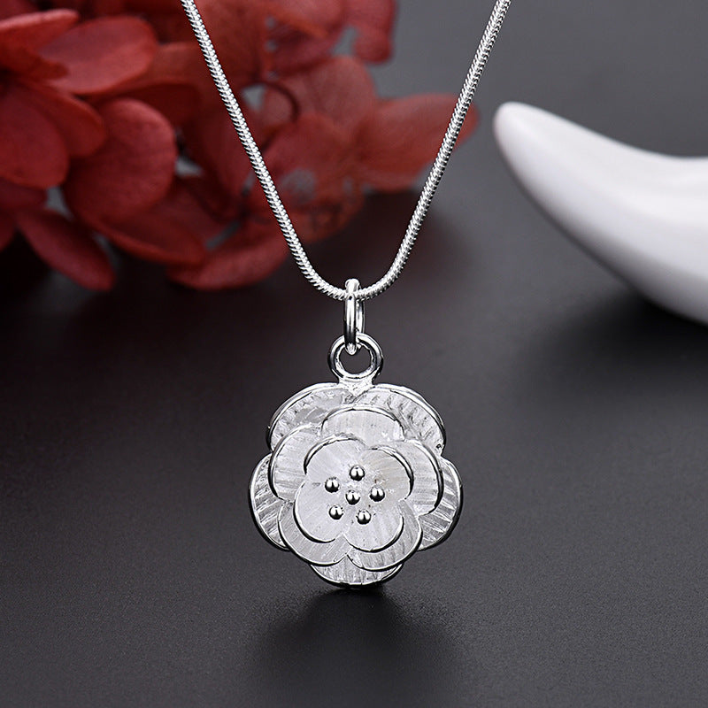 25 Silver Flower Mountain Camellia Pendant Necklace Ornament - Shiny Flower Power Pendant Necklace for Every Length