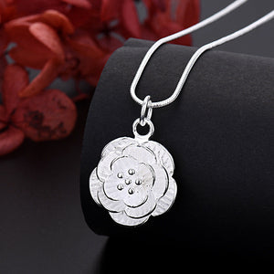 25 Silver Flower Mountain Camellia Pendant Necklace Ornament - Shiny Flower Power Pendant Necklace for Every Length