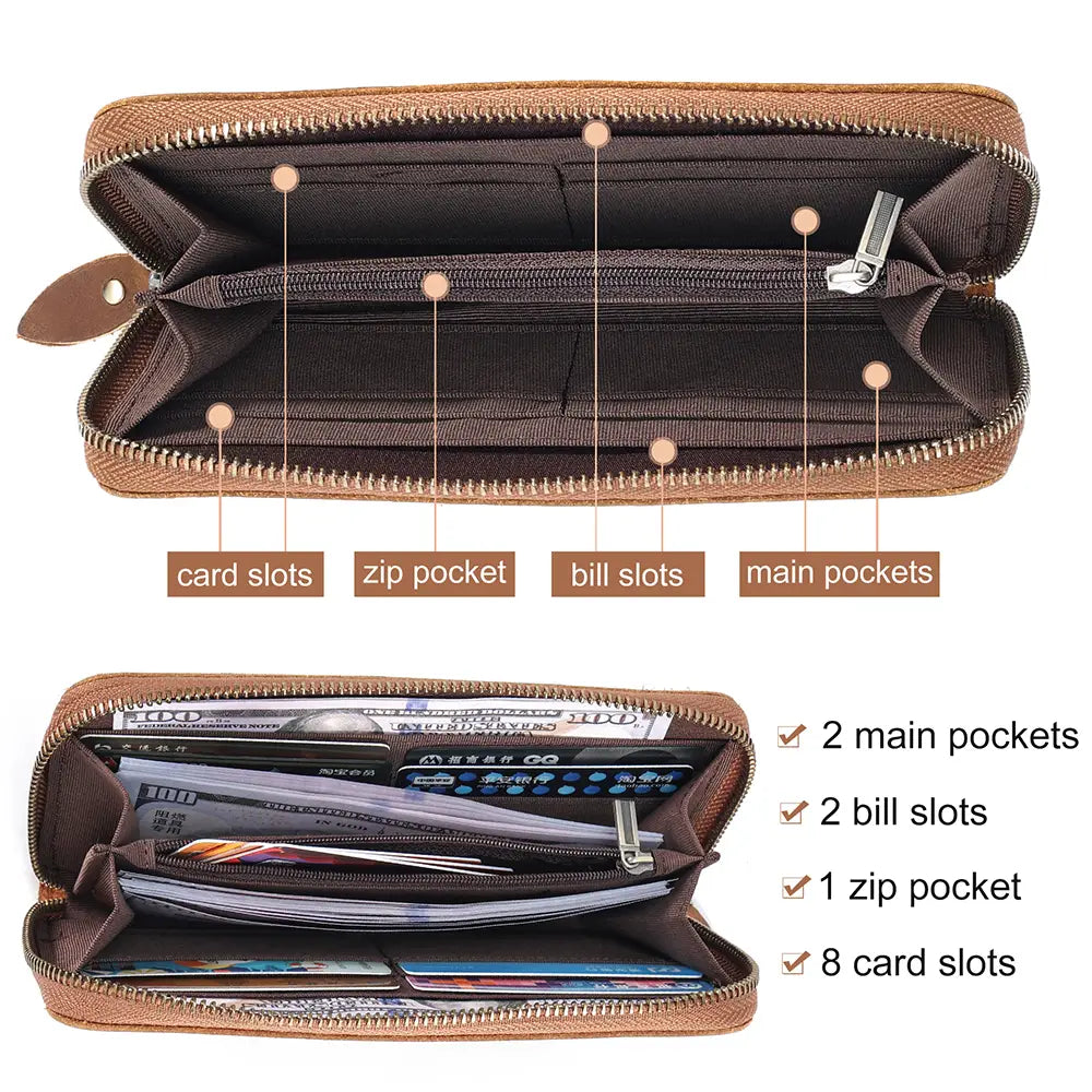Genuine Leather Men’s Wallet with Zipper and Secret Compartment in United States