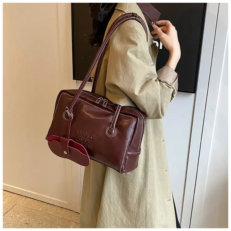 Casual Tote Bag Retro Fashion Polyester Cotton Brown and Red