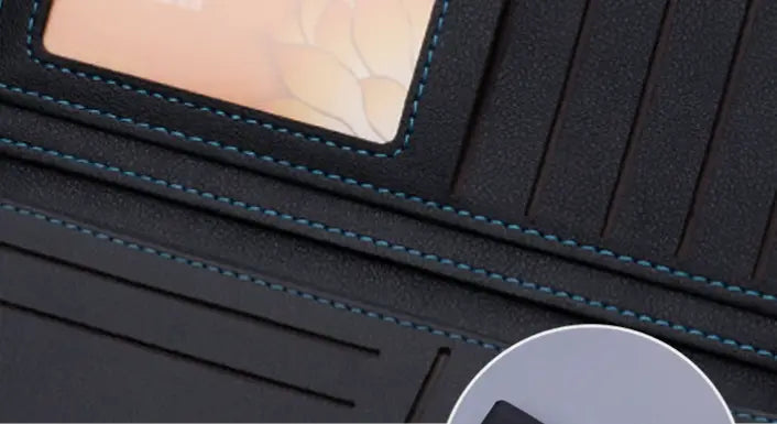 PU Leather Multi Card Money Clip Wallet with ID and Photo Slots in Blue or Black