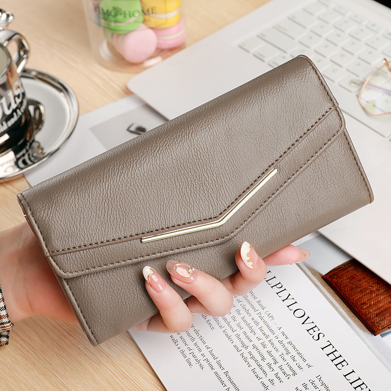 Women’s Long Three-fold Stitching Fashion Multi-card-slot Leather Oil Wax Leather Large-capacity Wallet