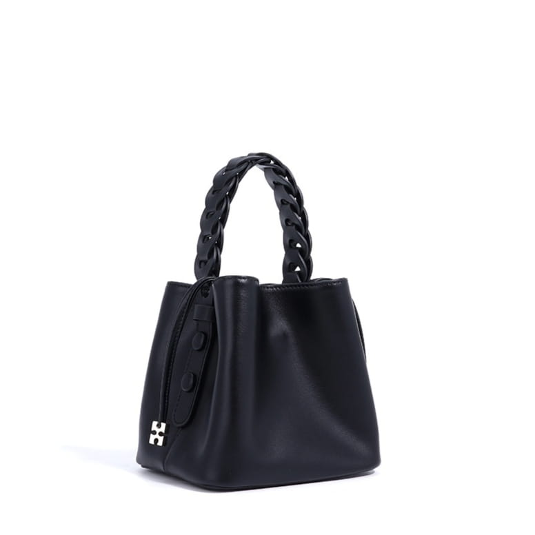 Cowhide Cross Body Bucket Bag med bomullsforfôr og åpen lomme medium størrelse