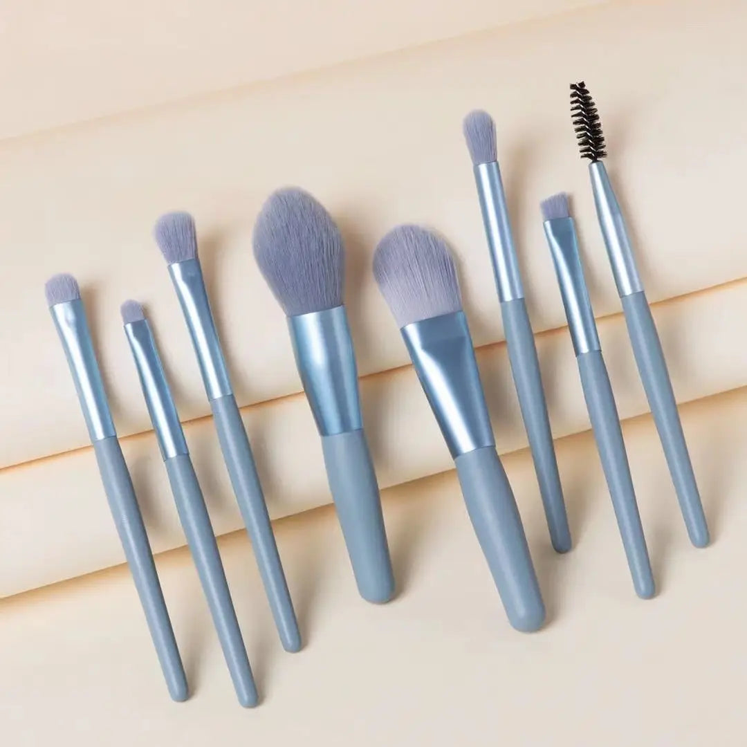Macaron Makeup Brush Set Eight Eye in Apricot Pink Sky Blue Gray Green