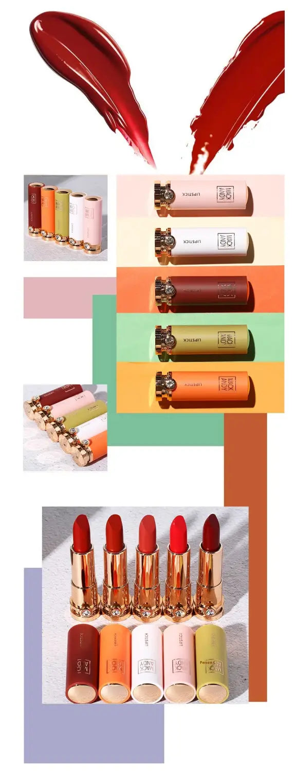 Matte Lipstick Set 5 Colors Long Lasting Waterproof Makeup for All Skin Tones